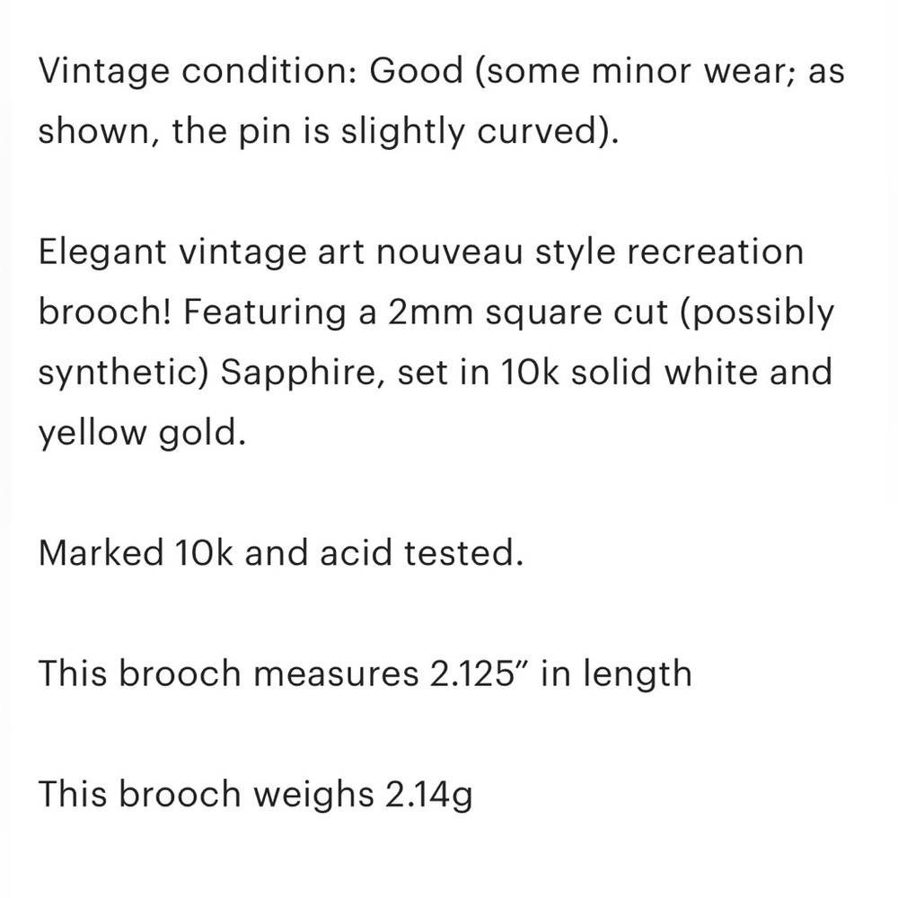 10K Sapphire art nouveau style vintage filigree blue solid gold bar pin brooch﻿ - Picture 10 of 10